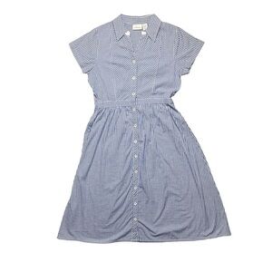The Vermont Country Store blue & white button down gingham check midi dress